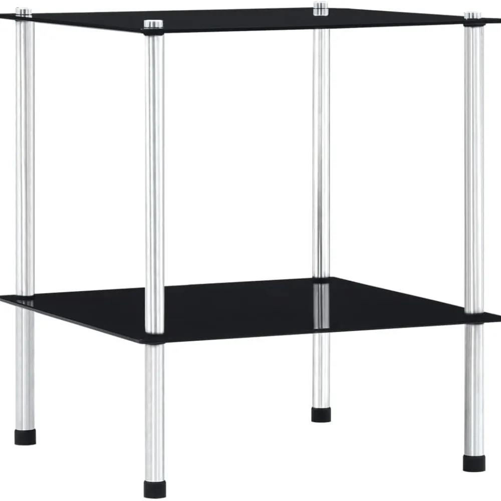vidaXL Estantería de 2 niveles vidrio templado 40x40x47cm Negro Clearance