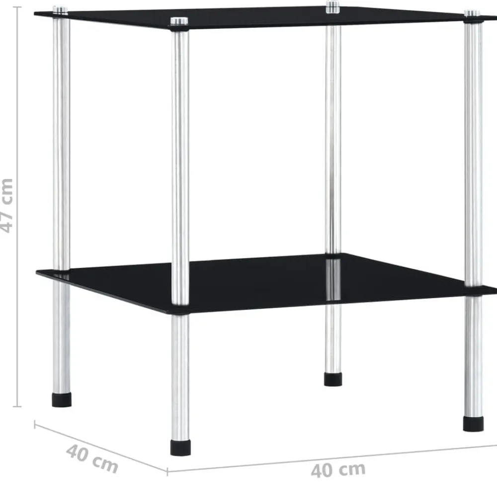 vidaXL Estantería de 2 niveles vidrio templado 40x40x47cm Negro Clearance