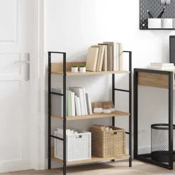 vidaXL Estantería de 3 niveles madera ingeniería roble 60x27,6x90,5 cm Roble y negro Online