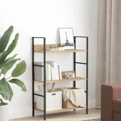 vidaXL Estantería de 3 niveles madera ingeniería roble 60x27,6x90,5 cm Roble y negro Online