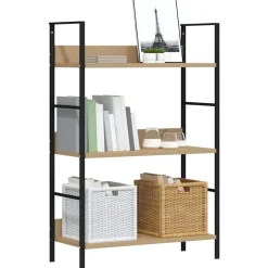 vidaXL Estantería de 3 niveles madera ingeniería roble 60x27,6x90,5 cm Roble y negro Online
