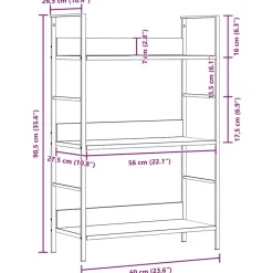 vidaXL Estantería de 3 niveles madera ingeniería roble 60x27,6x90,5 cm Roble y negro Online