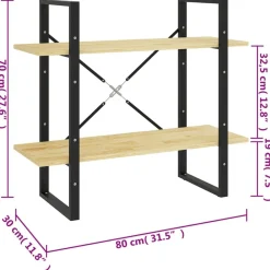 vidaXL Estantería de 2 niveles madera maciza de pino 80x30x70 cm Natural Sale