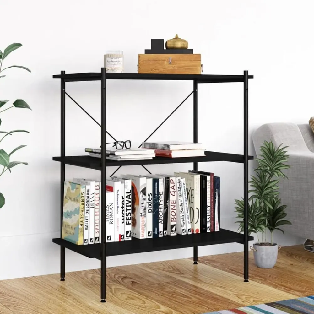 vidaXL Estanterías-Estantería de 3 niveles negra 80x40x92 cm