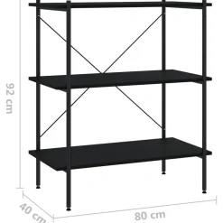 vidaXL Estanterías-Estantería de 3 niveles negra 80x40x92 cm
