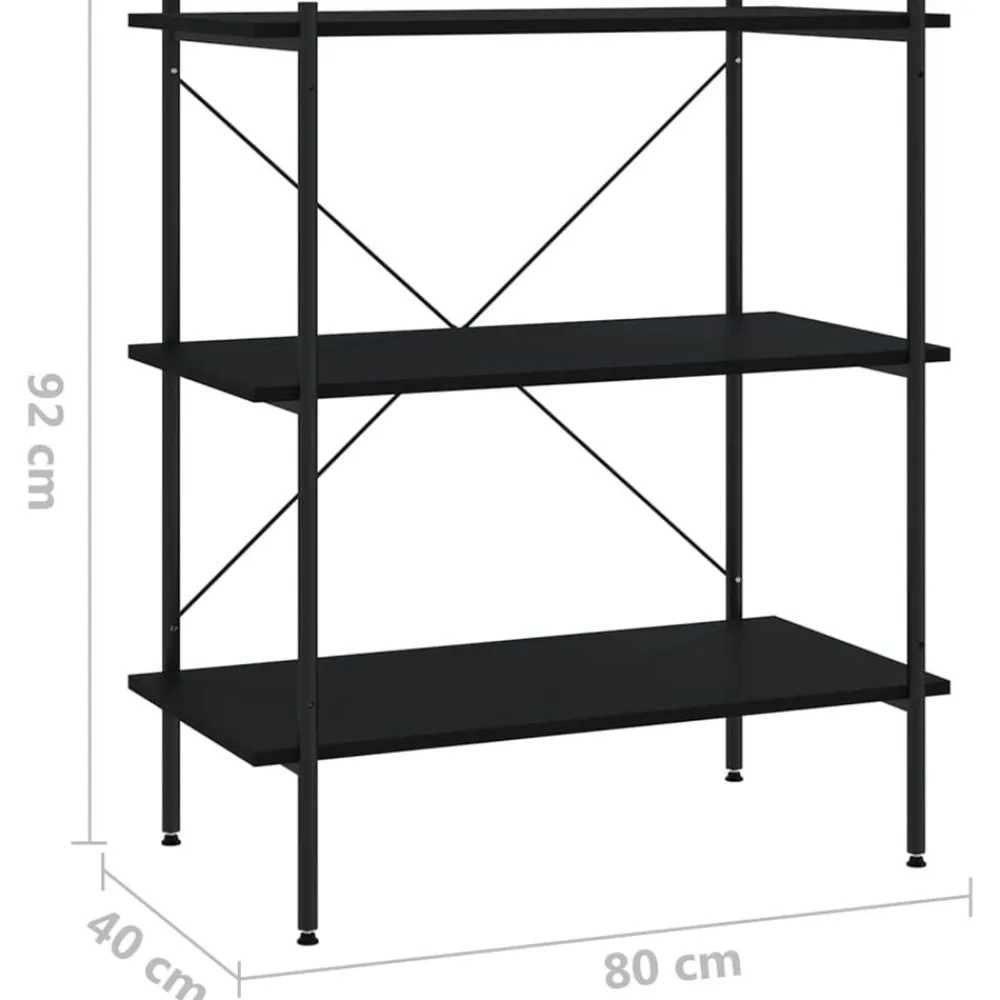 vidaXL Estanterías-Estantería de 3 niveles negra 80x40x92 cm