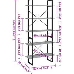 vidaXL Estanterías-Estantería de 5 niveles contrachapada 80x30x175 cm