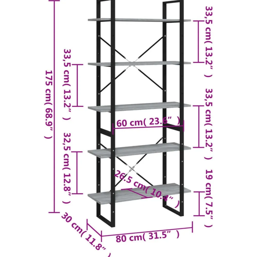 vidaXL Estanterías-Estantería de 5 niveles contrachapada 80x30x175 cm