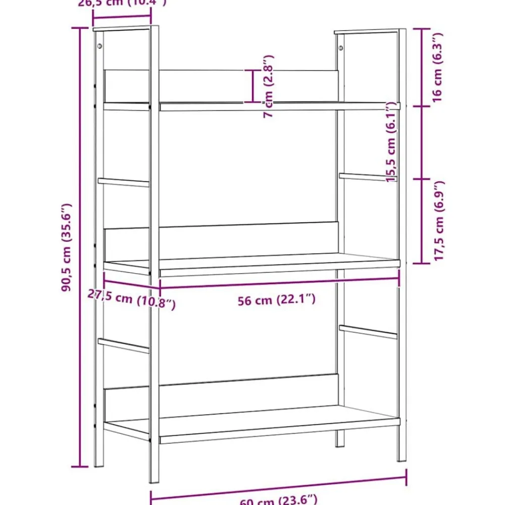 vidaXL Estanterías-Estantería de 3 niveles madera ingeniería 60x27,6x90,5cm