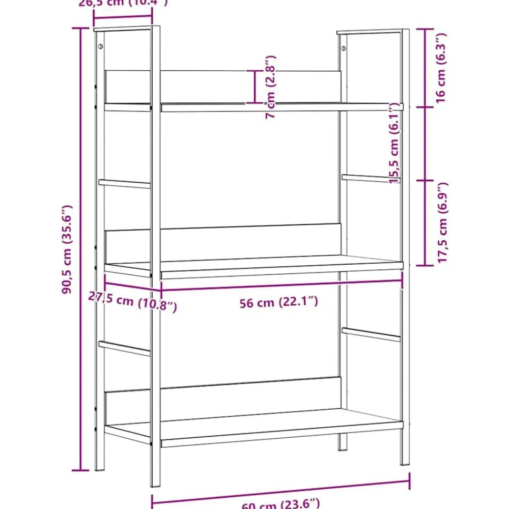 vidaXL Estanterías-Estantería de 3 niveles madera ingeniería roble 60x27,6x90,5 cm