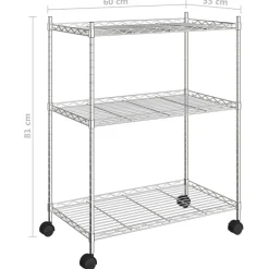vidaXL Estantería de 3 niveles con ruedas 60x35x81 cm 150 kg Cromado New