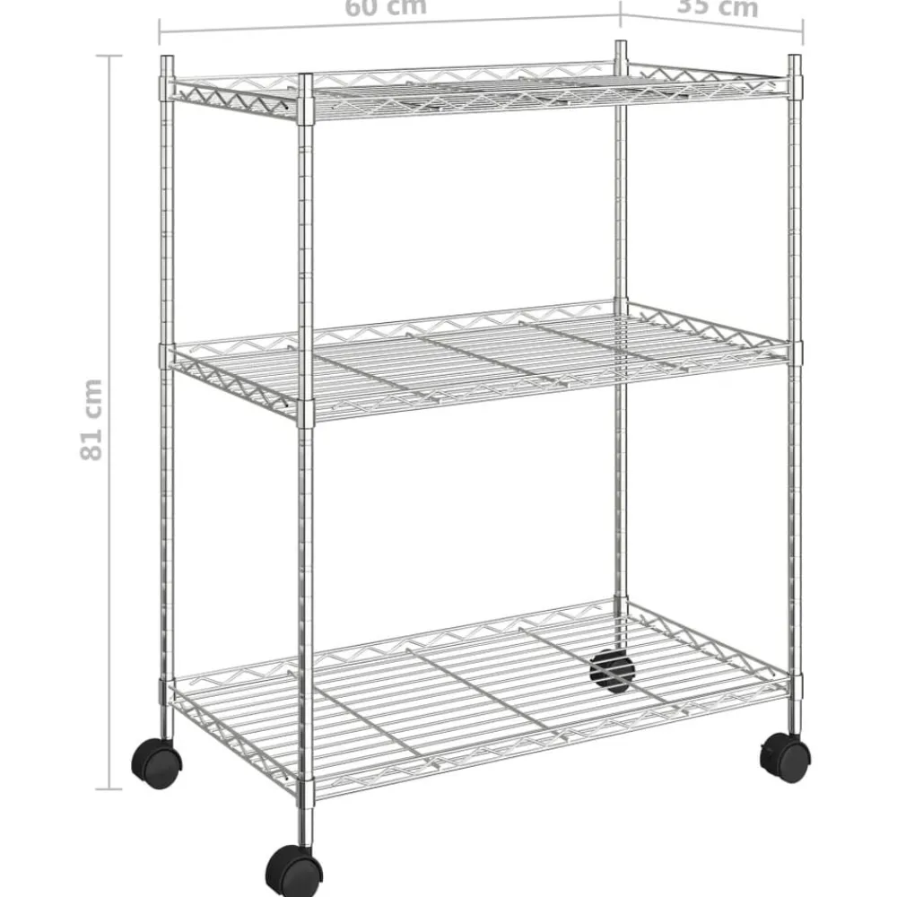 vidaXL Estantería de 3 niveles con ruedas 60x35x81 cm 150 kg Cromado New