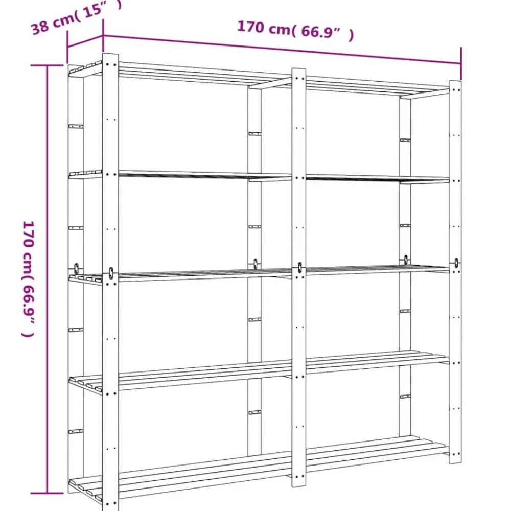 vidaXL Almacenamiento Industrial-Estantería de 5 niveles madera maciza pino marrón 170x38x170 cm