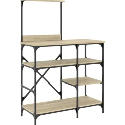 vidaXL Cocina Y Comedor-Estantería de cocina madera ingeniería metal roble 90x40x132 cm