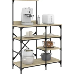 vidaXL Cocina Y Comedor-Estantería de cocina madera ingeniería metal roble 90x40x132 cm