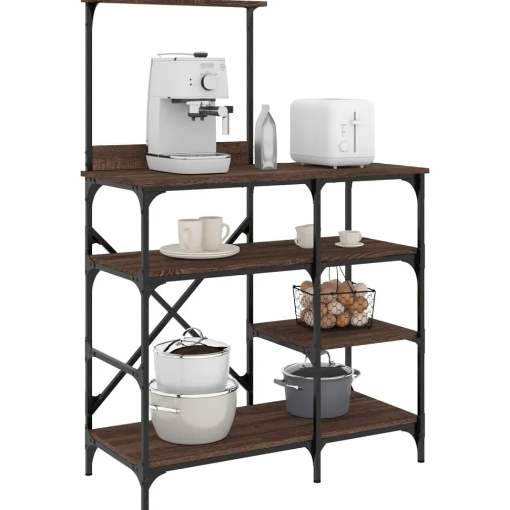 vidaXL Estantería de cocina madera ingeniería metal marrón 90x40x132cm Marrón roble Hot