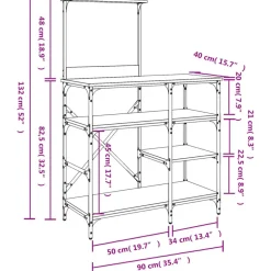 vidaXL Estantería de cocina madera ingeniería metal marrón 90x40x132cm Marrón roble Hot