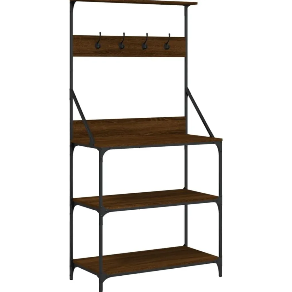 vidaXL Estantería de cocina con ganchos madera ingeniería marrón roble Marrón roble Best