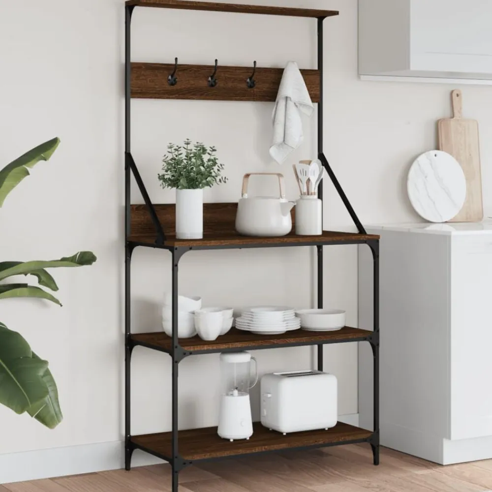 vidaXL Estantería de cocina con ganchos madera ingeniería marrón roble Marrón roble Best