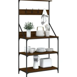 vidaXL Estantería de cocina con ganchos madera ingeniería marrón roble Marrón roble Best