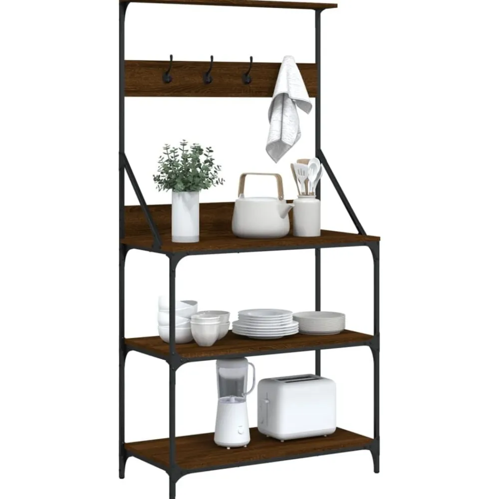 vidaXL Estantería de cocina con ganchos madera ingeniería marrón roble Marrón roble Best
