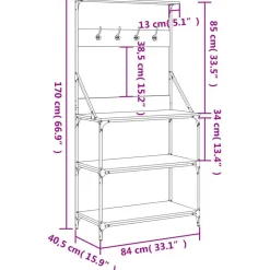 vidaXL Estantería de cocina con ganchos madera ingeniería marrón roble Marrón roble Best