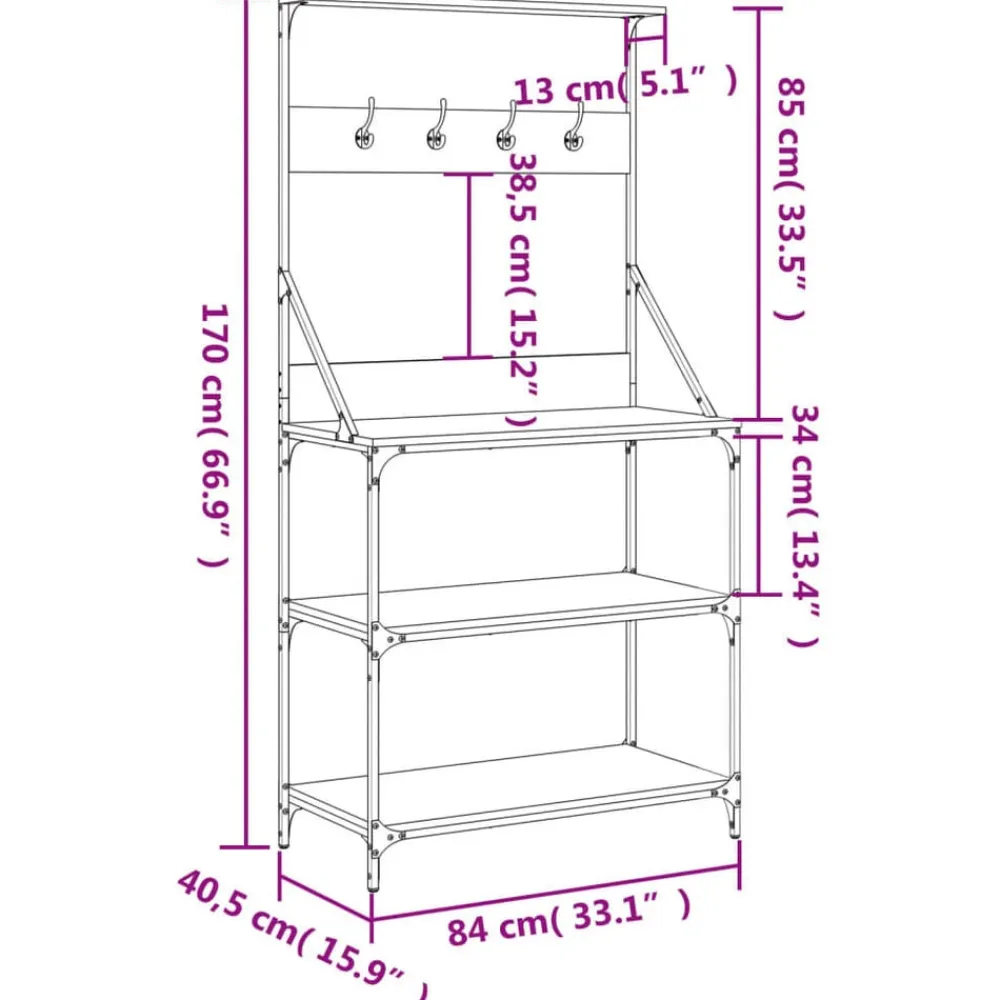 vidaXL Estantería de cocina con ganchos madera ingeniería marrón roble Marrón roble Best
