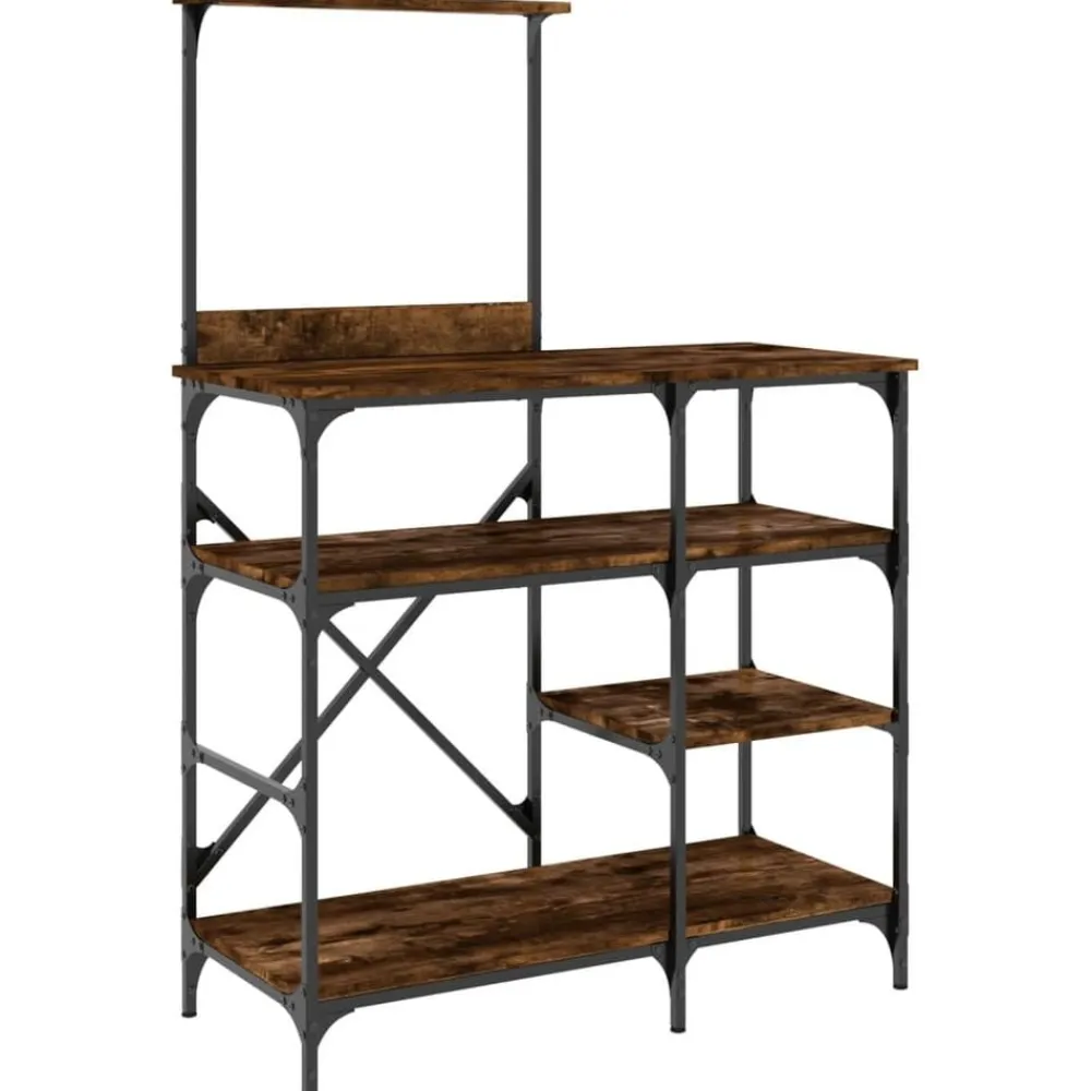 vidaXL Estantería de cocina madera ingeniería metal roble 90x40x132 cm Roble ahumado Outlet