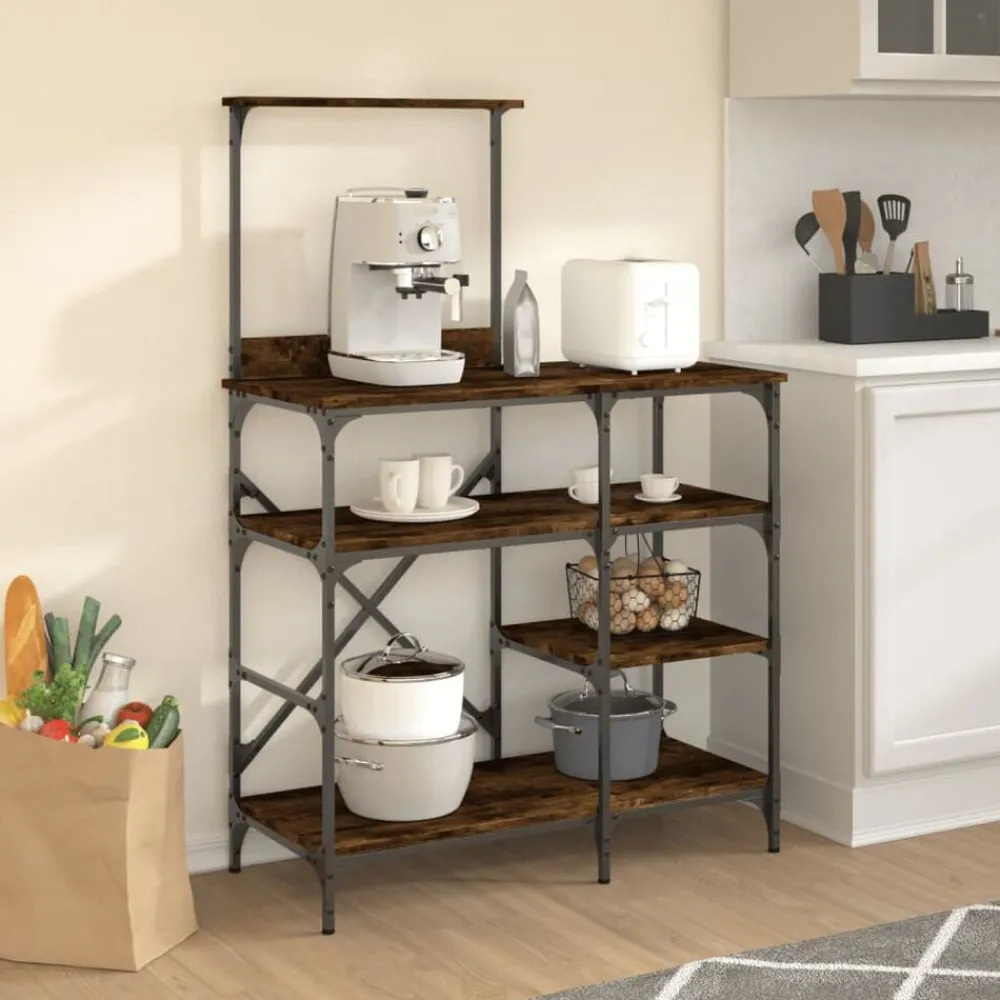 vidaXL Estantería de cocina madera ingeniería metal roble 90x40x132 cm Roble ahumado Outlet