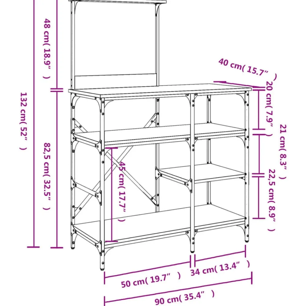 vidaXL Estantería de cocina madera ingeniería metal roble 90x40x132 cm Roble ahumado Outlet