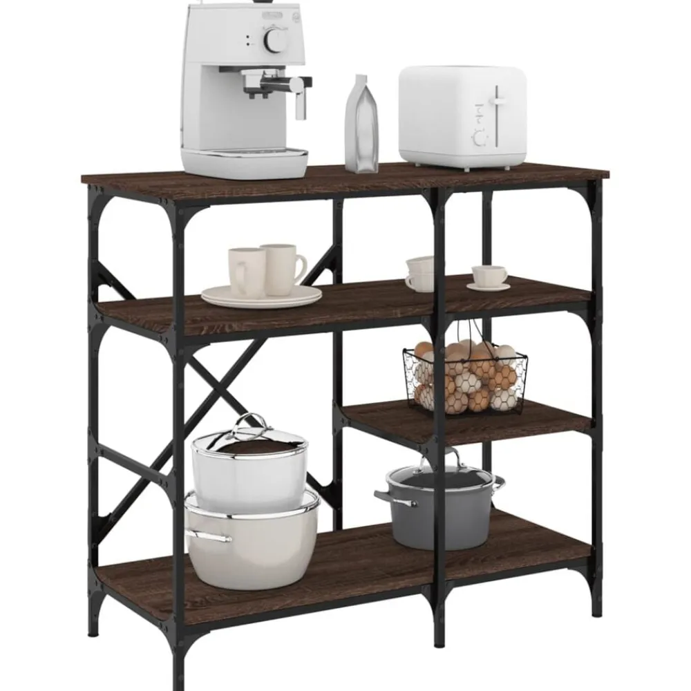 vidaXL Cocina Y Comedor-Estantería de cocina madera ingeniería metal marrón 90x40x84 cm