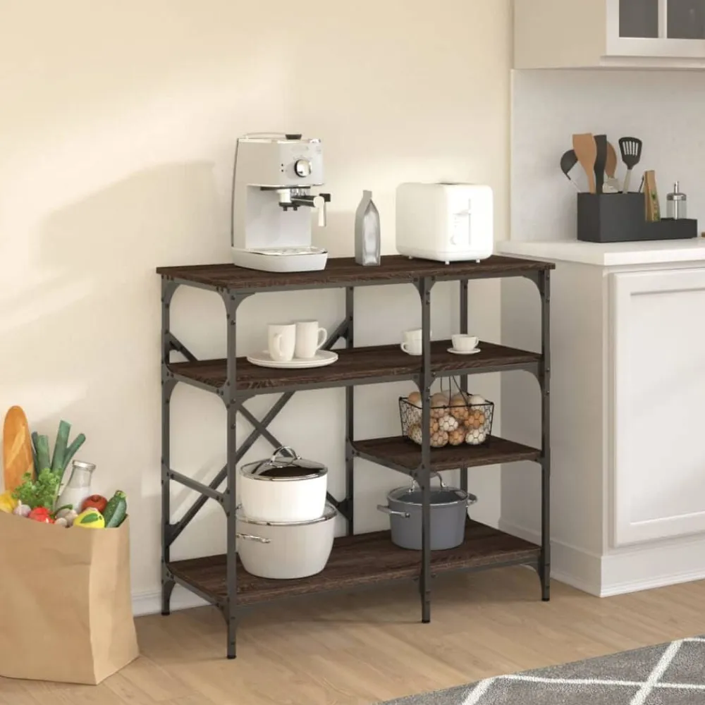 vidaXL Cocina Y Comedor-Estantería de cocina madera ingeniería metal marrón 90x40x84 cm