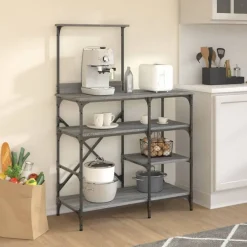 vidaXL Estantería de cocina madera ingeniería metal gris 90x40x132 cm Gris sonoma Clearance