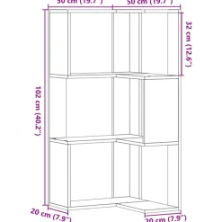 vidaXL Estanterías-Estantería de esquina 3 niveles madera 50x50x102 cm