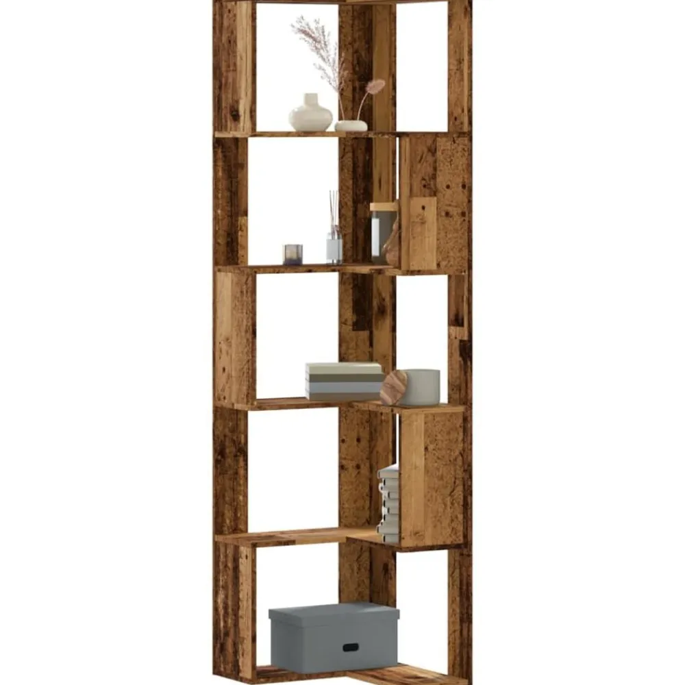 vidaXL Estantería de esquina 5 niveles madera envejecida 50x50x179 cm Madera antigua