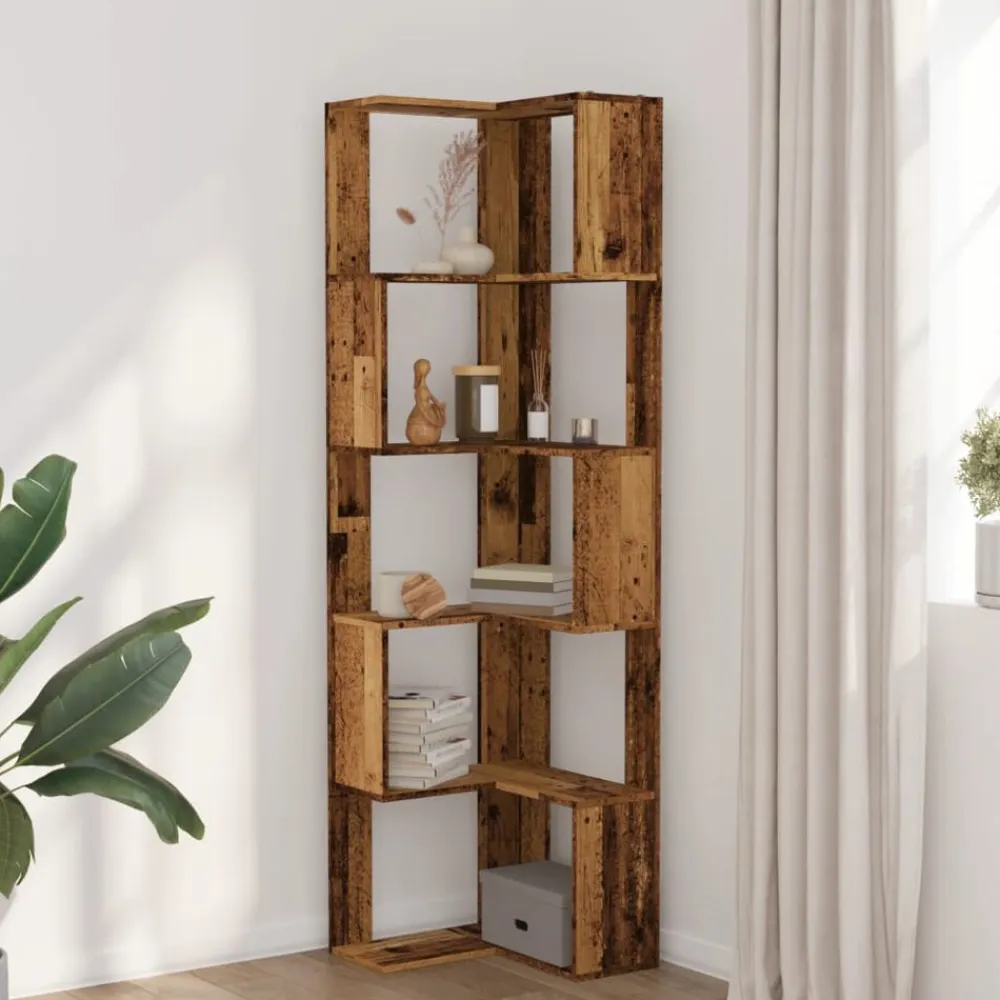 vidaXL Estantería de esquina 5 niveles madera envejecida 50x50x179 cm Madera antigua