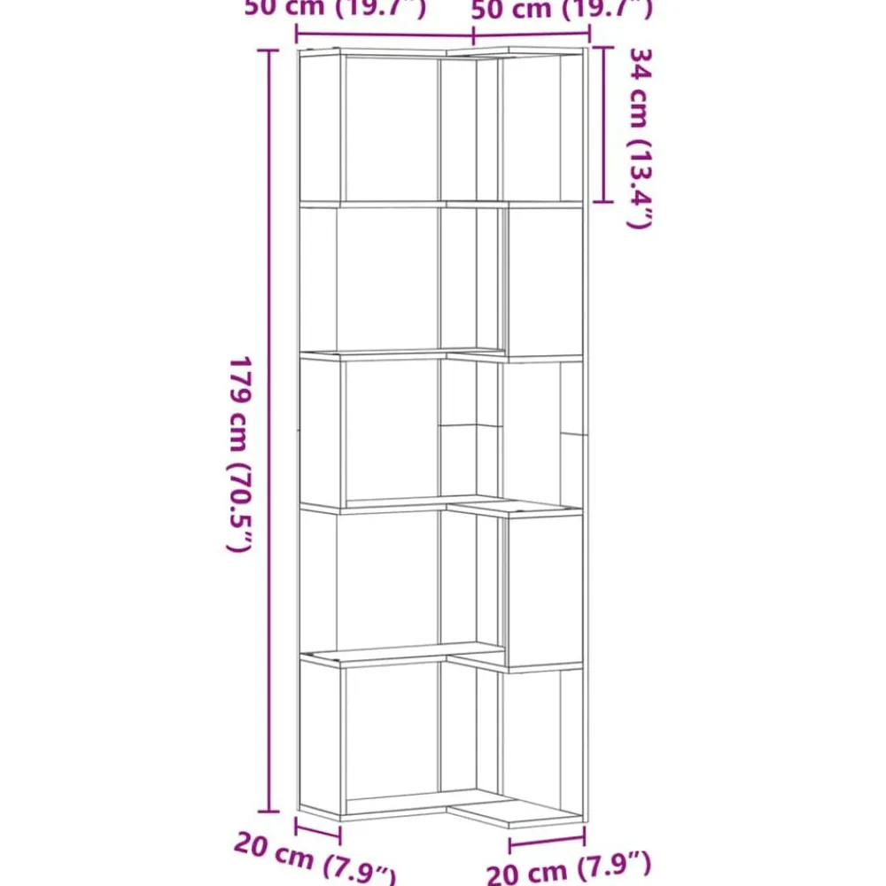 vidaXL Estantería de esquina 5 niveles madera envejecida 50x50x179 cm Madera antigua