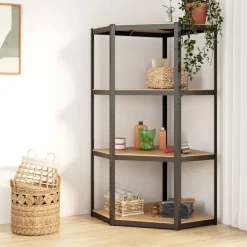 vidaXL Estantería de esquina 4 niveles madera y acero gris Antracita Best