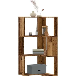 vidaXL Estanterías-Estantería de esquina 3 niveles madera envejecida 50x50x102 cm