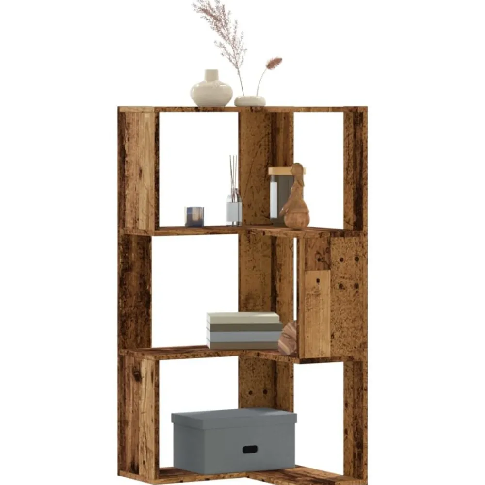 vidaXL Estanterías-Estantería de esquina 3 niveles madera envejecida 50x50x102 cm