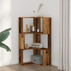 vidaXL Estanterías-Estantería de esquina 3 niveles madera envejecida 50x50x102 cm
