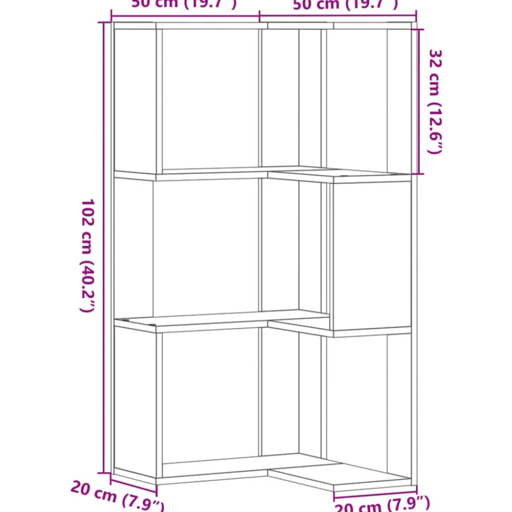 vidaXL Estanterías-Estantería de esquina 3 niveles madera envejecida 50x50x102 cm