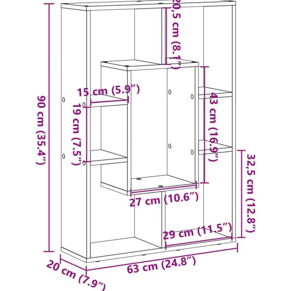 vidaXL Estanterías-Estantería de madera de ingeniería gris hormigón 63x20x90 cm