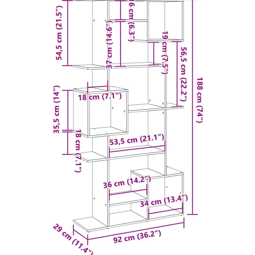 vidaXL Estanterías-Estantería de madera de ingeniería 92x29x188 cm