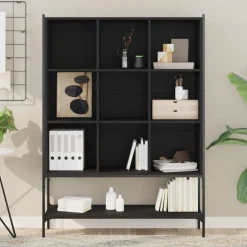 vidaXL Estantería de madera de ingeniería negra 102x30x141,5 cm Negro New