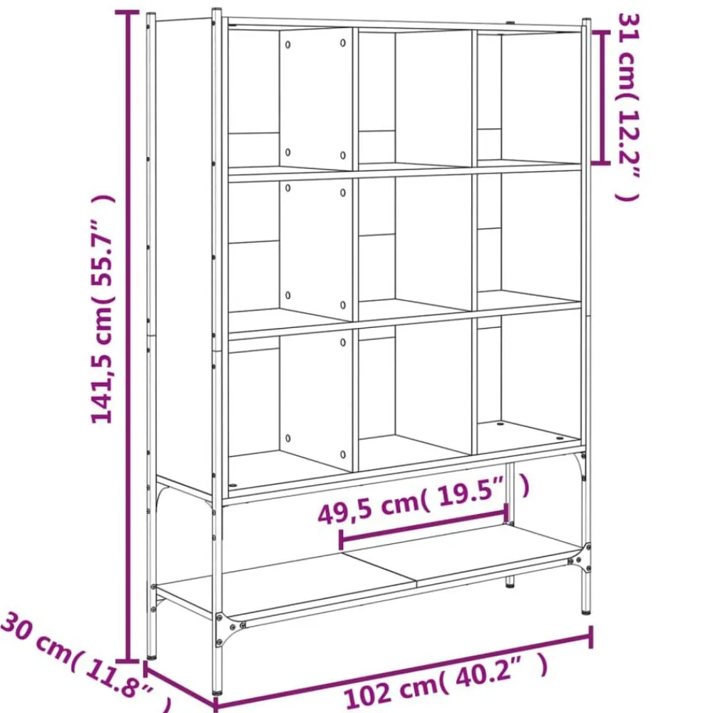 vidaXL Estantería de madera de ingeniería negra 102x30x141,5 cm Negro New