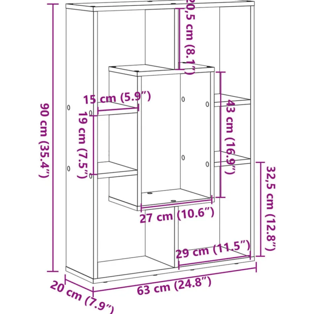 vidaXL Estanterías-Estantería de madera de ingeniería 63x20x90 cm