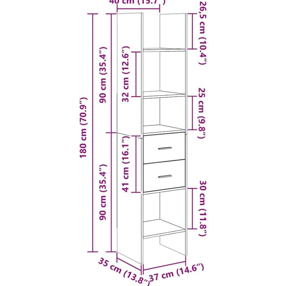 vidaXL Estantería de madera contrachapada 40x35x180 cm Negro Outlet