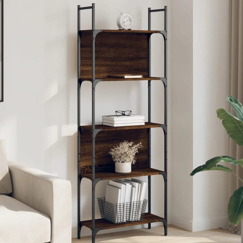 vidaXL Estantería de madera ingeniería roble ahumado 155,5x24x166,5 cm Marrón roble