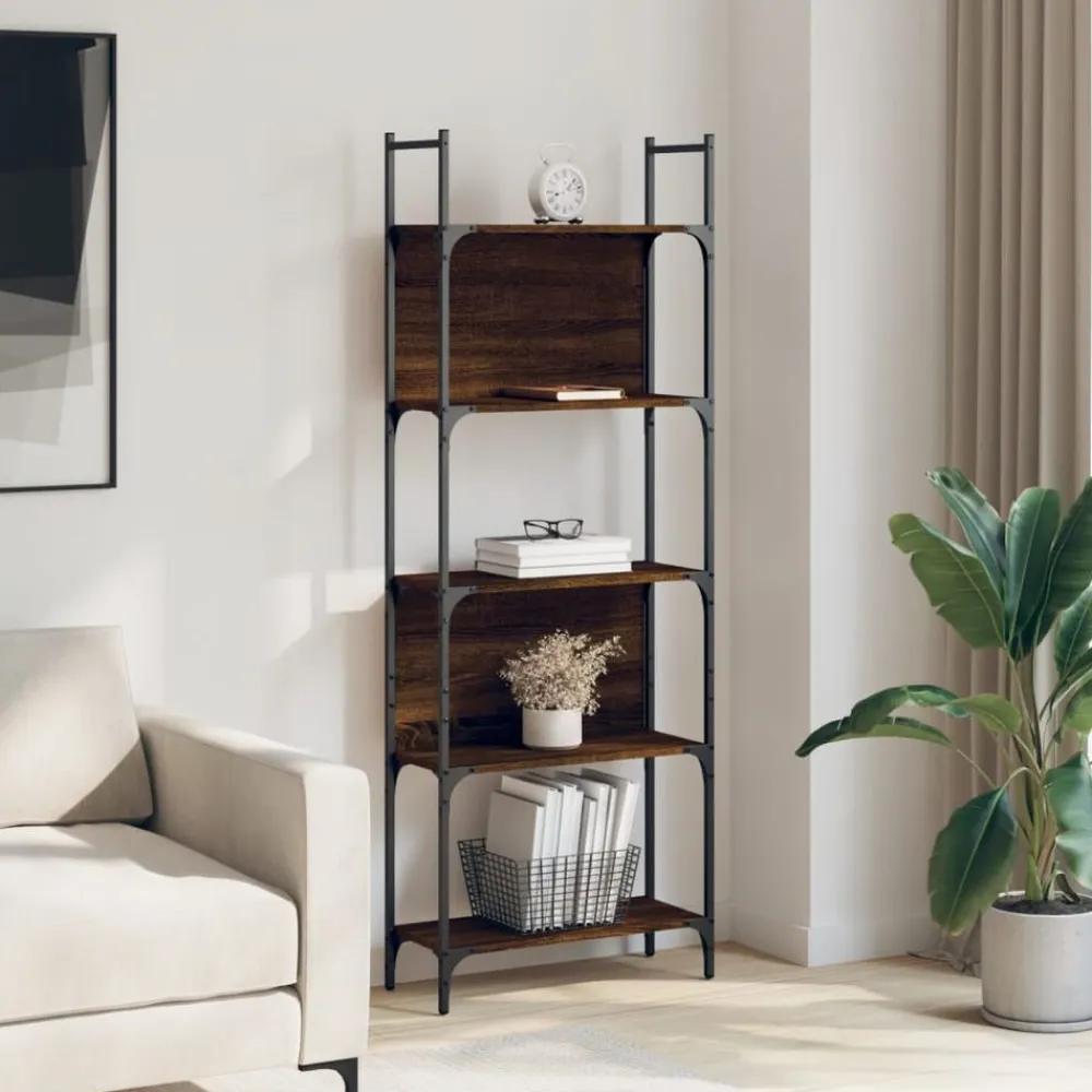 vidaXL Estantería de madera ingeniería roble ahumado 155,5x24x166,5 cm Marrón roble